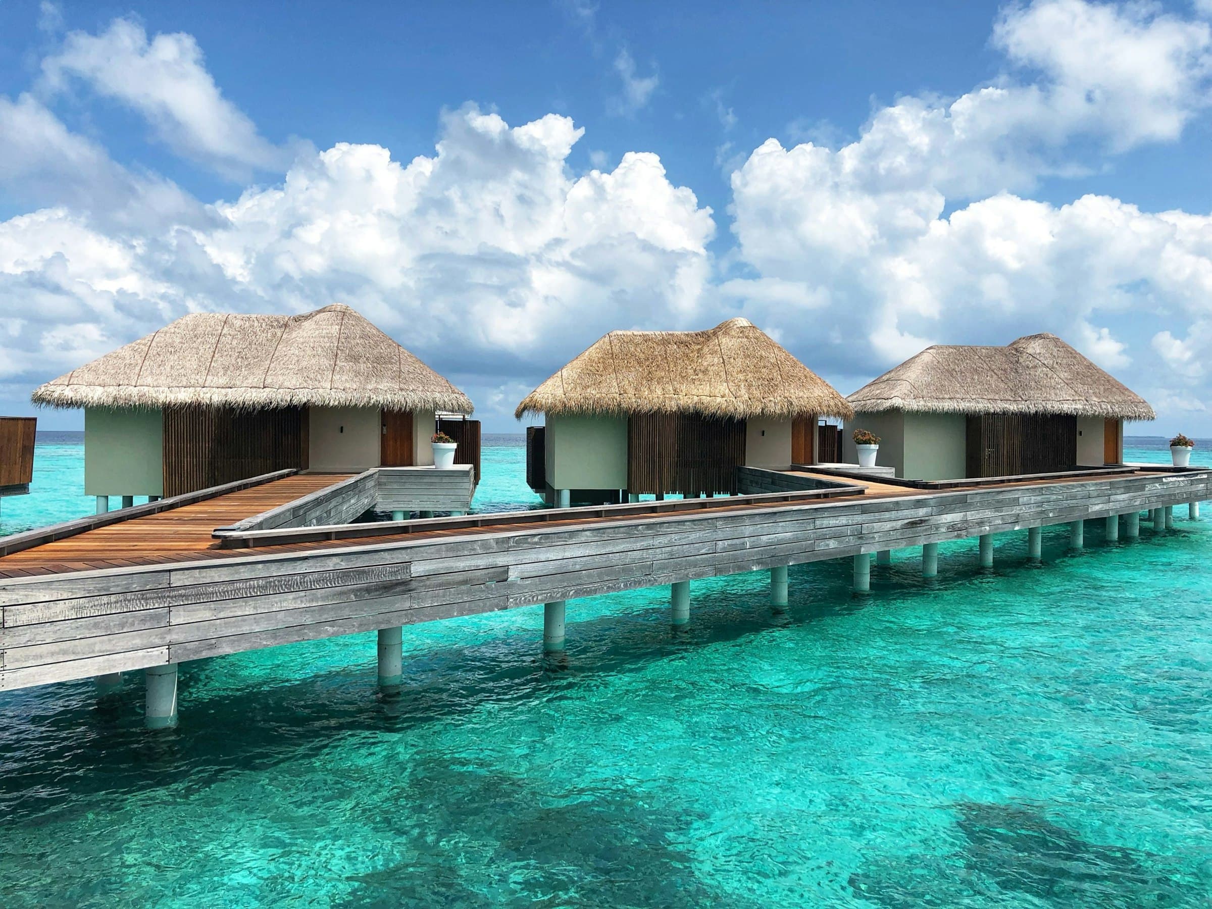 Overwater villas in a Maldivian lagoon